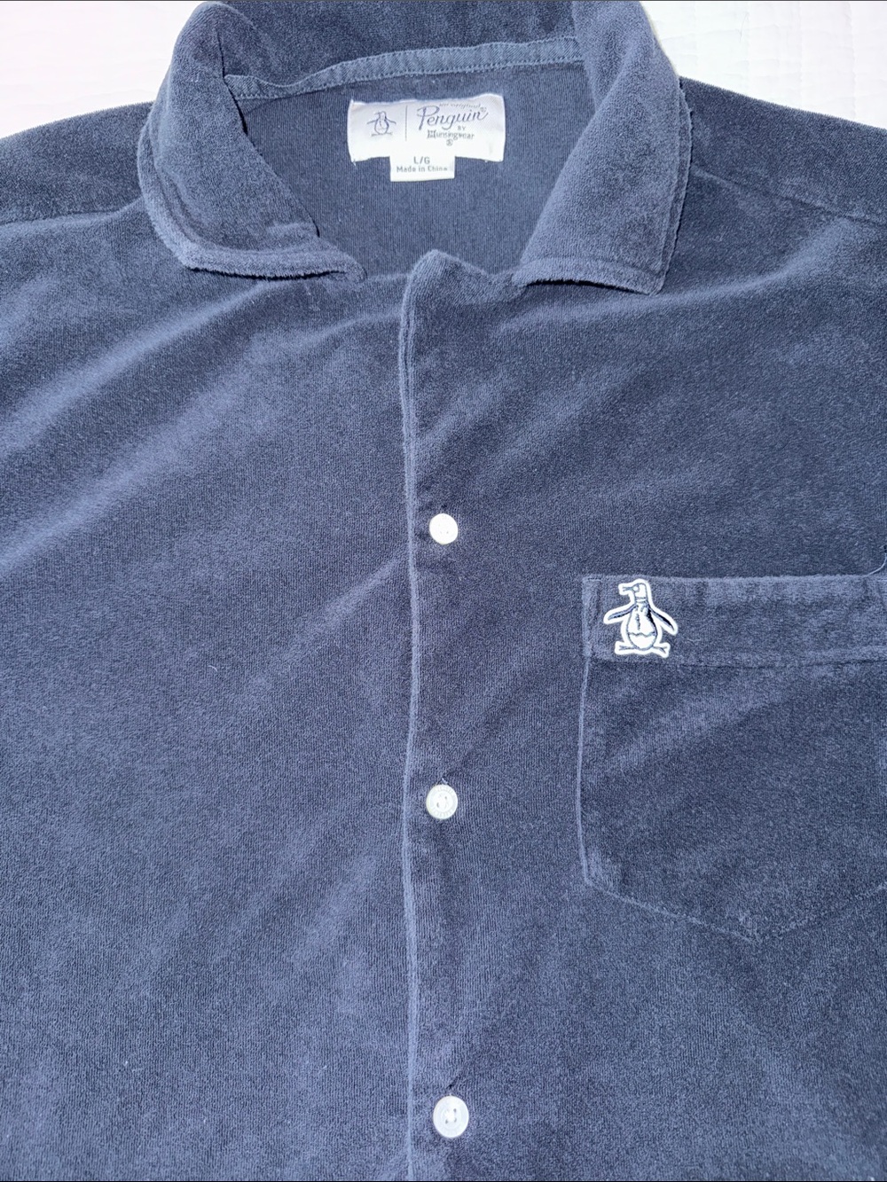 Original Penguin Men's Dark Blue Short-Sleeve Terry Cloth Shirt